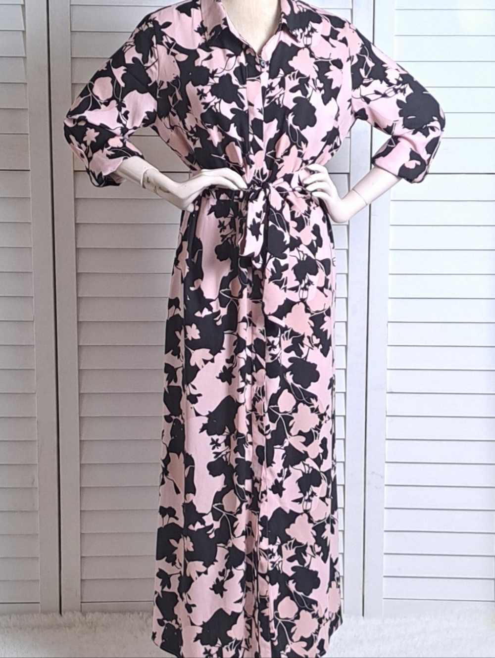 I.N.C. Pink Black Floral Button Front Maxi Shirt Dress XL